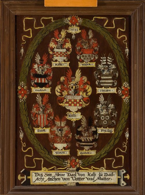 Unbekannt (Künstler*in), Aufschwörtafel für den Turnierteilnehmer "Dael von Kalle zu Dael", 1585 (?)