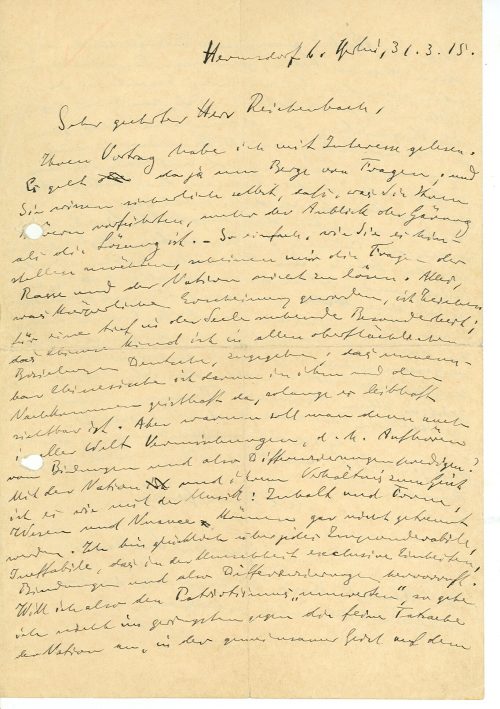 eigenhändiger Brief von Gustav Landauer an Bernhard Reichenbach