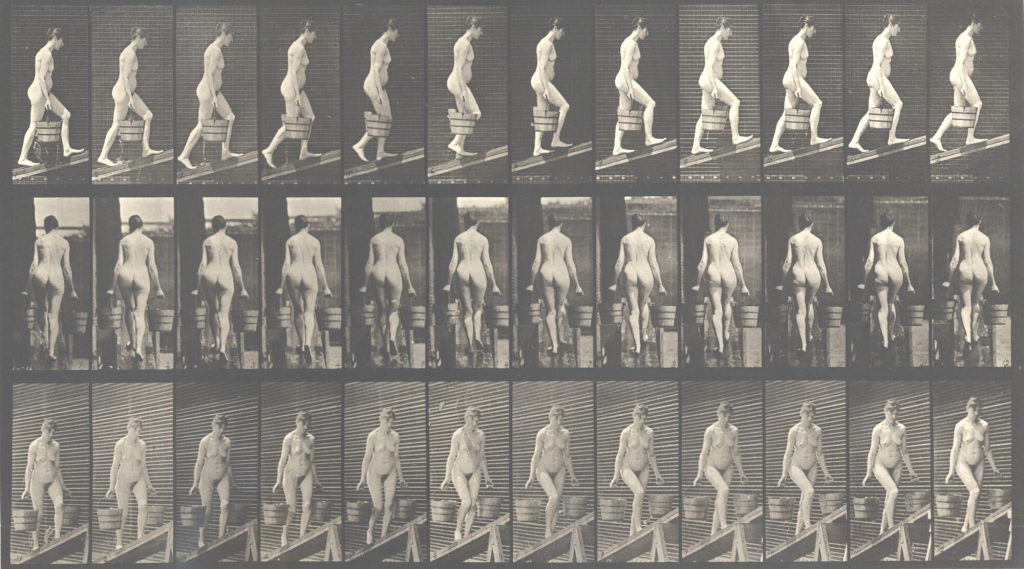 Animal Locomotion, Frauen (Akt), Platte 81, Abstieg und Drehung mit einem Eimer Wasser in der jeder Hand