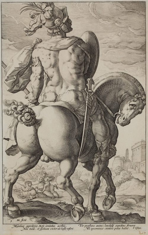 Hendrick Goltzius (Künstler*in), Titus Manlius zu Pferde, 1586