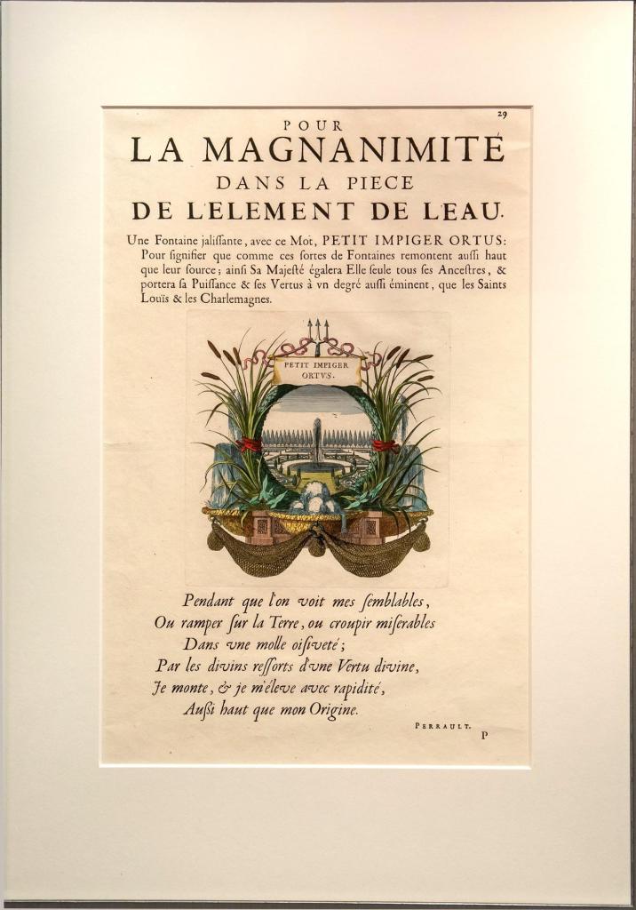 Kupferstich: POUR LA MAGNANIMITÉ DANS LA PIECE DE L'ELEMENT DE L'EAU.