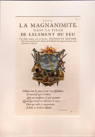 Kupferstich: POUR LA MAGNANIMITÉ DANS LA PIECE DE L'ELEMENT DU FEU.