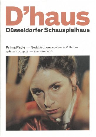 Programmheft (Umschlag) zu "Prima Facie" - Gerichtsdrama von Suzie Miller. Premiere am 1. Dezem ...