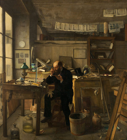 Ernst te Peerdt (Künstler*in), Ein Heliograf in seinem Atelier (Der Banknotenfälscher), 1876