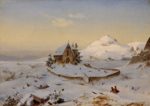 Andreas Achenbach (Künstler*in), Schneelandschaft mit Kapelle, 1835