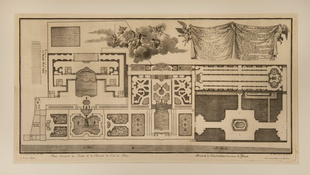 Kupferstich: Plan General du Jardin de la Favorite du Coté du Rhin.