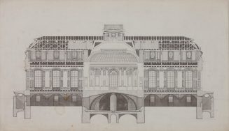 Längsschnitt durch Kuppelsaal und Gartensäle gegen Süden von Schloss Benrath
