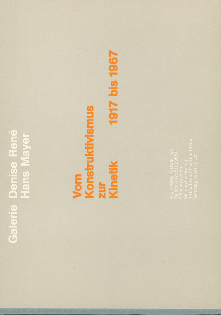 Ausstellungskatalog Vom Konstruktivismus zur Kinetik, 1917–1967 in der Galerie Denise René Hans Mayer