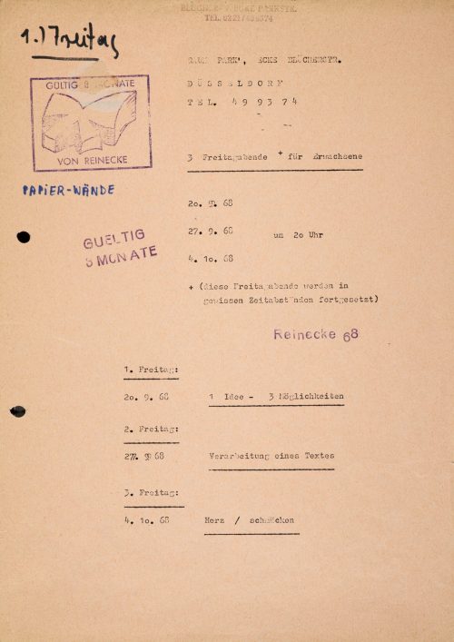 Chris Reinecke (Künstler*in), Programm FREITAGABENDE FÜR ERWACHSENE ..., 1968