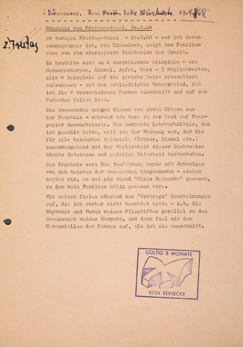 Chris Reinecke (Künstler*in), Ergebnis vom Freitag-Abend, 20.9.68, 1968