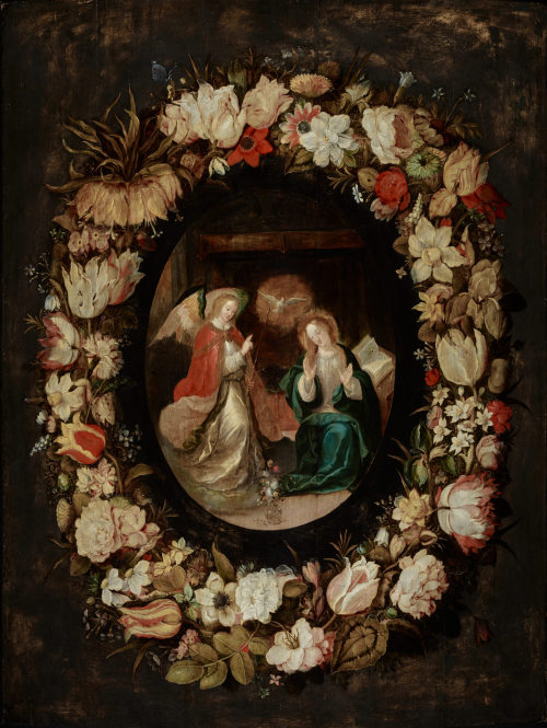 Frans Francken III. (Künstler*in), Die Verkündigung im Blumenkranz - "Der Englische Gruß", Anfang 17. Jahrhundert