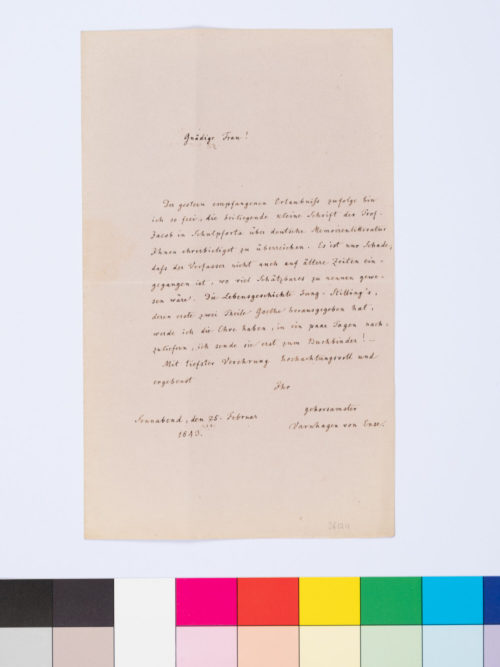 Karl August Varnhagen von Ense (Absender*in), Korrespondenz von Karl August Varnhagen von Ense an Unbekannt, 1840