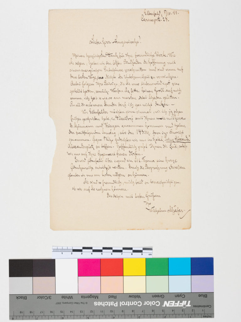 Korrespondenz von Wilhelm Schäfer an Wilhelm Langewiesche