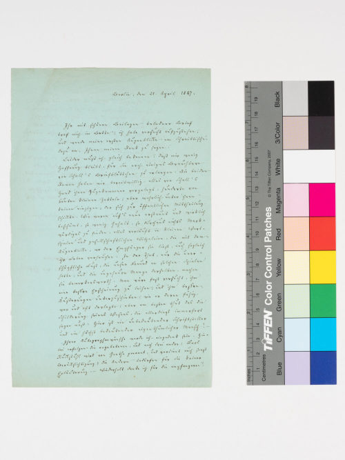 Karl August Varnhagen von Ense (Absender*in), Korrespondenz von Karl August Varnhagen von Ense an Unbekannt, 21.04.1847