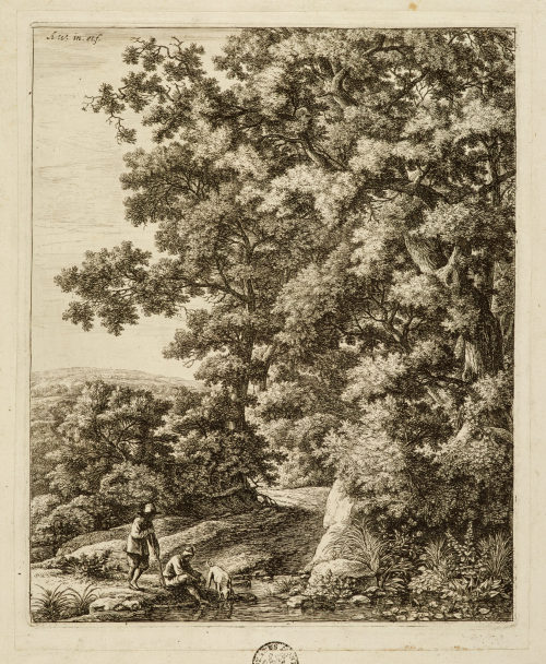Anthonie Waterloo (Künstler*in), Landschaft mit zwei Männern und einem Hund, ca. 1640-1690