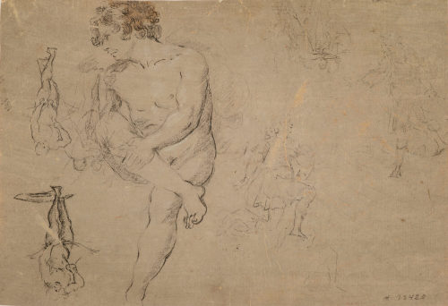 Giacinto Gimignani (Künstler*in), Sitzender männlicher Akt und sechs Figurenskizzen, ca. 1639
