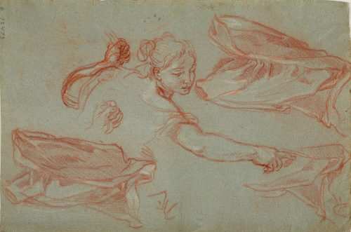 Giuseppe Passeri (Künstler*in), Skizze einer weiblichen Figur und Gewandstudien, ca. 1670–1717