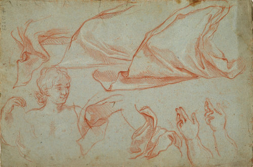 Giuseppe Passeri (Künstler*in), Studien eines Kopfes, einer Draperie und von Händen, ca. 1670–1717