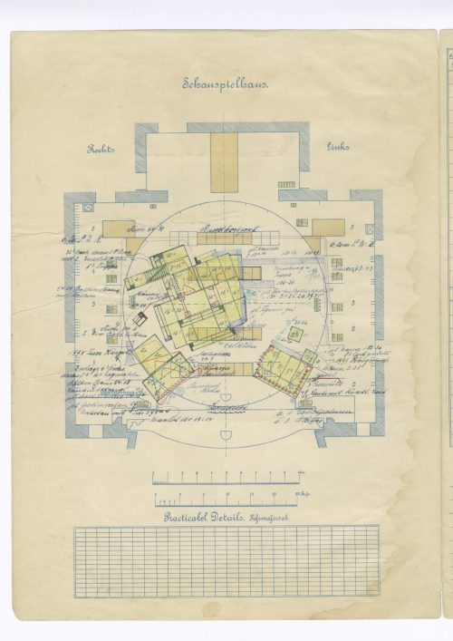 Technische Zeichnung Bühnenbild "Was ihr wollt" von William Shakespeare, Köln 1915