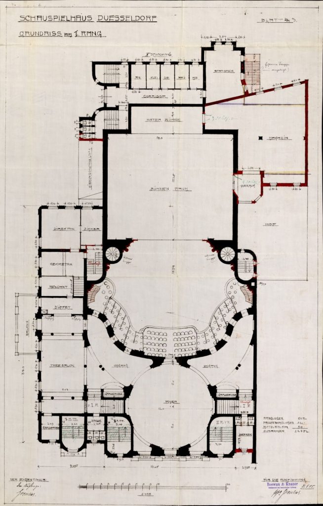 Grundriss 1. Rang Schauspielhaus Düsseldorf (Dumont-Lindemann), ca. 1905