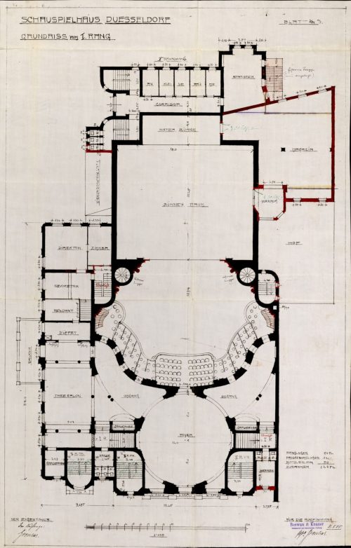 Grundriss 1. Rang Schauspielhaus Düsseldorf (Dumont-Lindemann), ca. 1905
