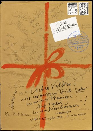 Gruß vom Ensemble "Die Nashörner" an Volker Canaris, 1995