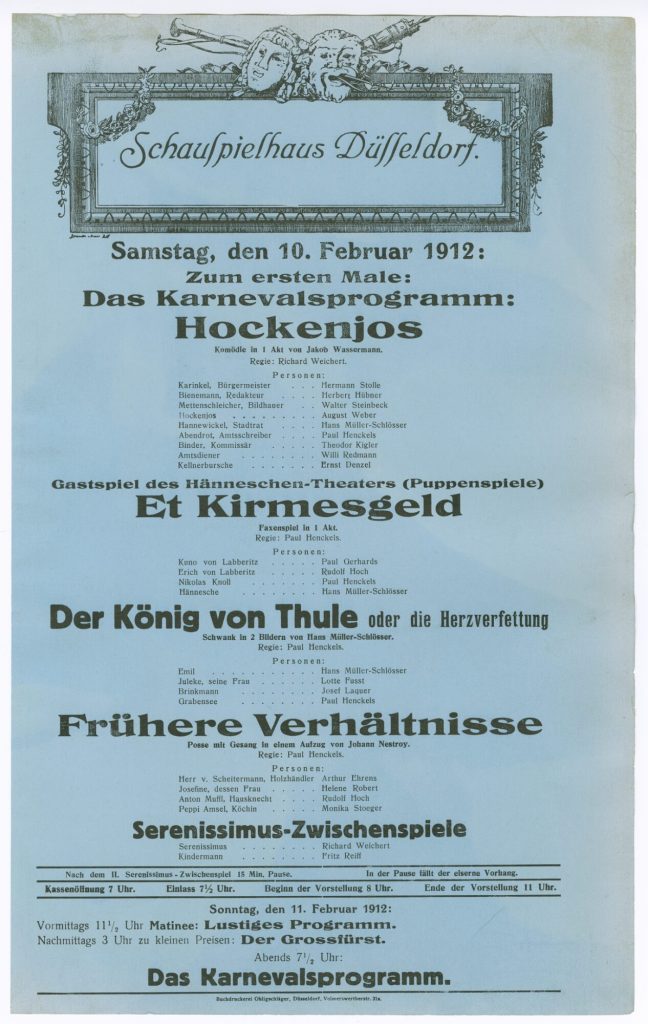 Theaterzettel Karnvelasprogramm 1912 im Schauspielhaus Düsseldorf