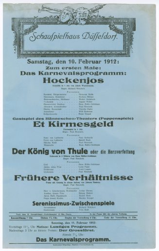 Theaterzettel Karnvelasprogramm 1912 im Schauspielhaus Düsseldorf