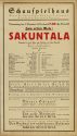 Theaterzettel Premie "Sakuntala" von Paul Kornfeld am 2. Dezember 1926 im Schauspielhaus Düssel ...
