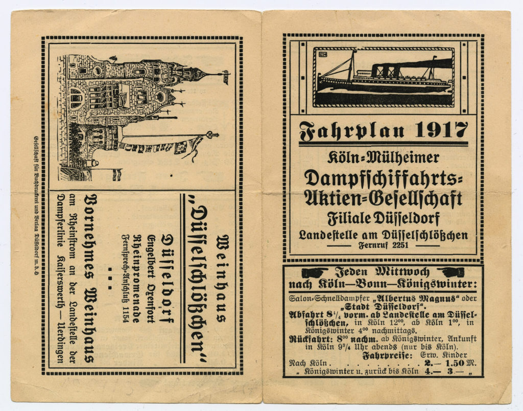 Fahrplan 1917. Köln-Mülheimer Dampfschiffs-Aktien-Gesellschaft Düsseldorf