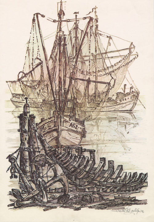 Walter Ritzenhofen (Künstler*in), Krabbenboote Greetsiel, 1972
