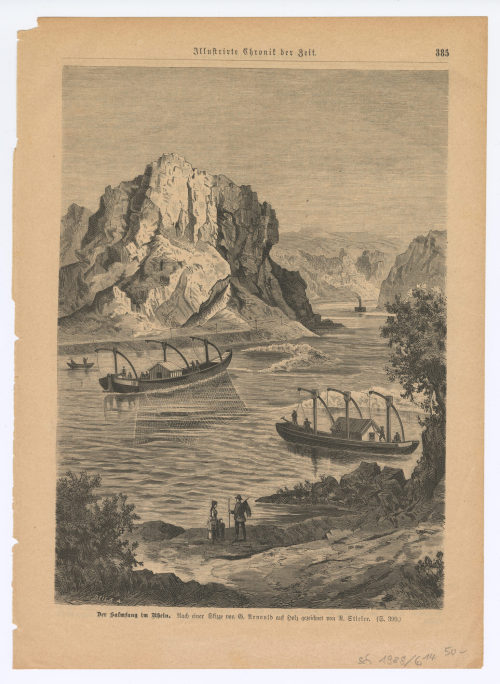 R. Stieler (Künstler*in), Der Salmfang im Rhein., 1870