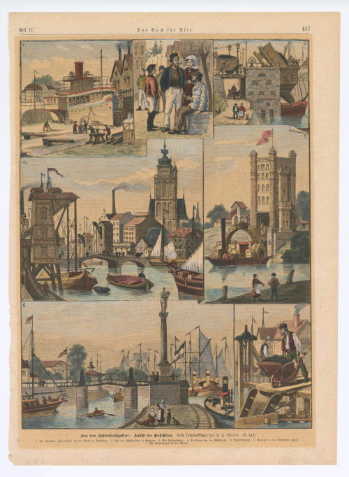 Unbekannt (Stecher*in), Aus dem Kohlenstreikgebiet: Ansicht der Ruhrhäfen., um 1880