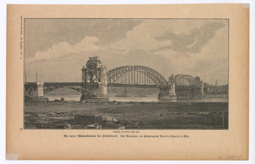 Unbekannt (Stecher*in), Die neue Rheinbrücke bei Düsseldorf, 1865