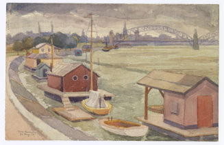 Bootshäuser am Rhein in Düsseldorf