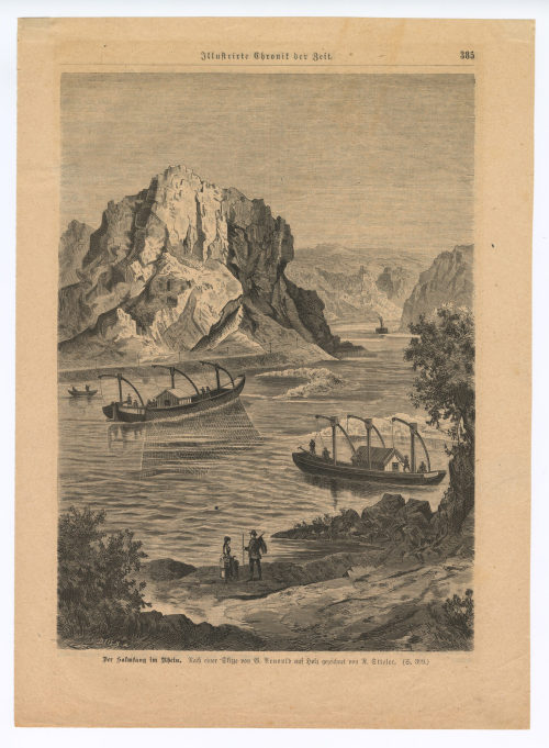 R. Stieler (Künstler*in), Der Salmfang im Rhein., 1870