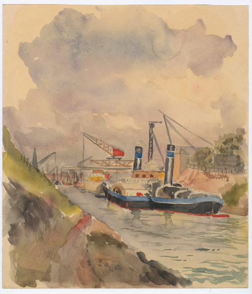 Unbekannt (Zeichner*in), Duisburger Hafen, 1937