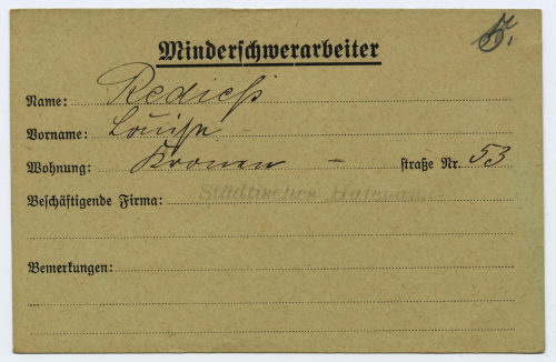 Unbekannt (Beteiligte Institution), Ausweis "Minderschwerarbeiter", 20. Jahrhundert