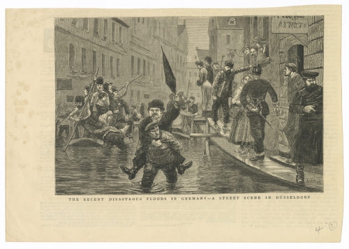 W. L. Bogle (Künstler*in), THE RECENT DISASTROUS FLOODS IN GERMANY - A STREET SCENE IN DÜSSELDORF, 1882