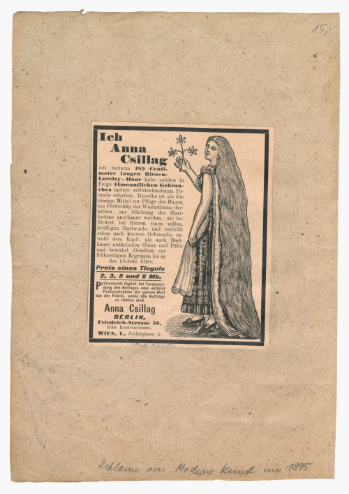 Anna Csillag (Beteiligte Person), "Loreley" Haarreklame, um 1895