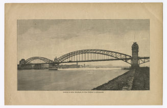Nordseite der beiden Strombogen, die Stadt Düsseldorf im Hintergrunde.
