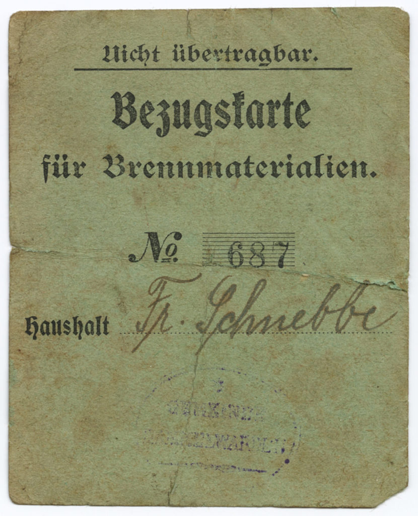 Bezugskarte für Brennmaterialien.
