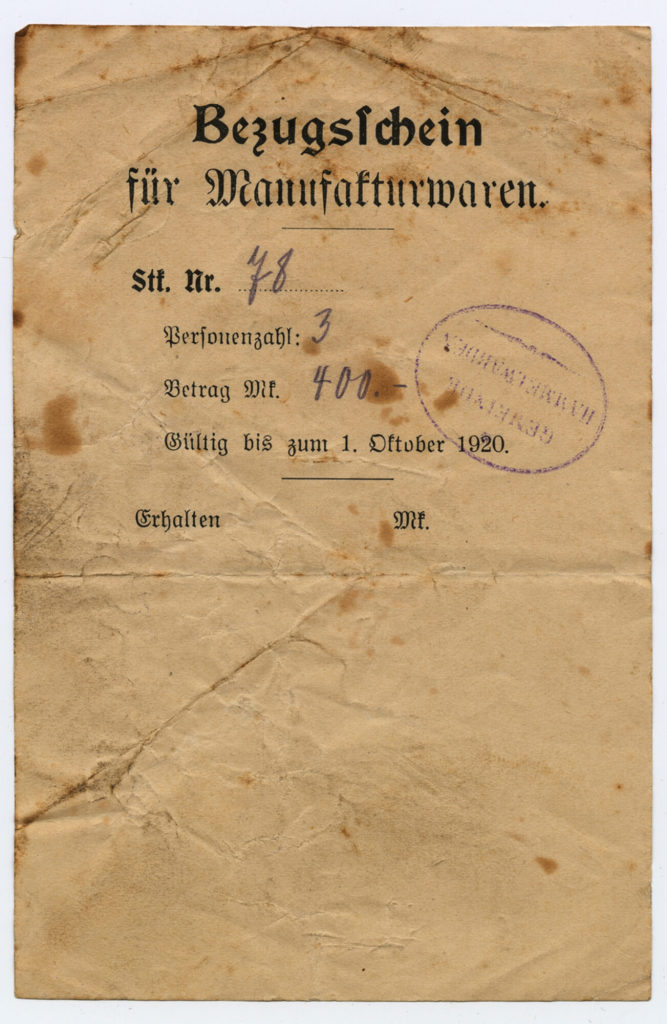 Bezugsschein für Manufakturwaren. Stk. Nr. 78