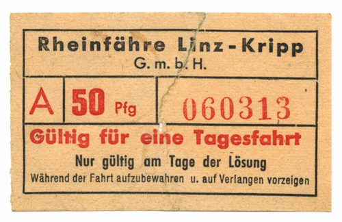 Rheinfähre Linz-Kripp G. m. b. H. (Beteiligte Institution), Rheinfähre Linz-Kripp G. m. b. H., 2. Hälfte des 20. Jahrhunderts