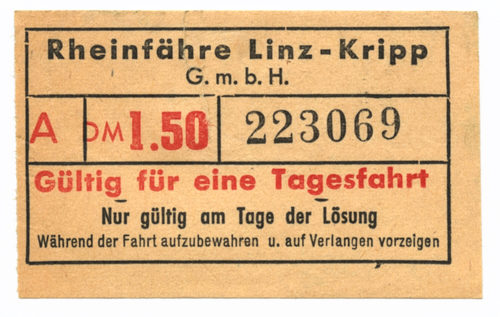 Rheinfähre Linz-Kripp G. m. b. H. (Beteiligte Institution), Rheinfähre Linz-Kripp G. m. b. H., 2. Hälfte des 20. Jahrhunderts
