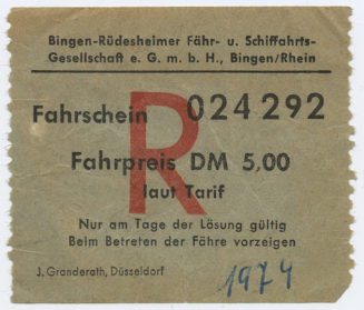 Fahrschein Bingen-Rüdesheimer Fähr- u. Schiffahrts-Gesellschaft e. G. m. b. H., Bingen/Rhein