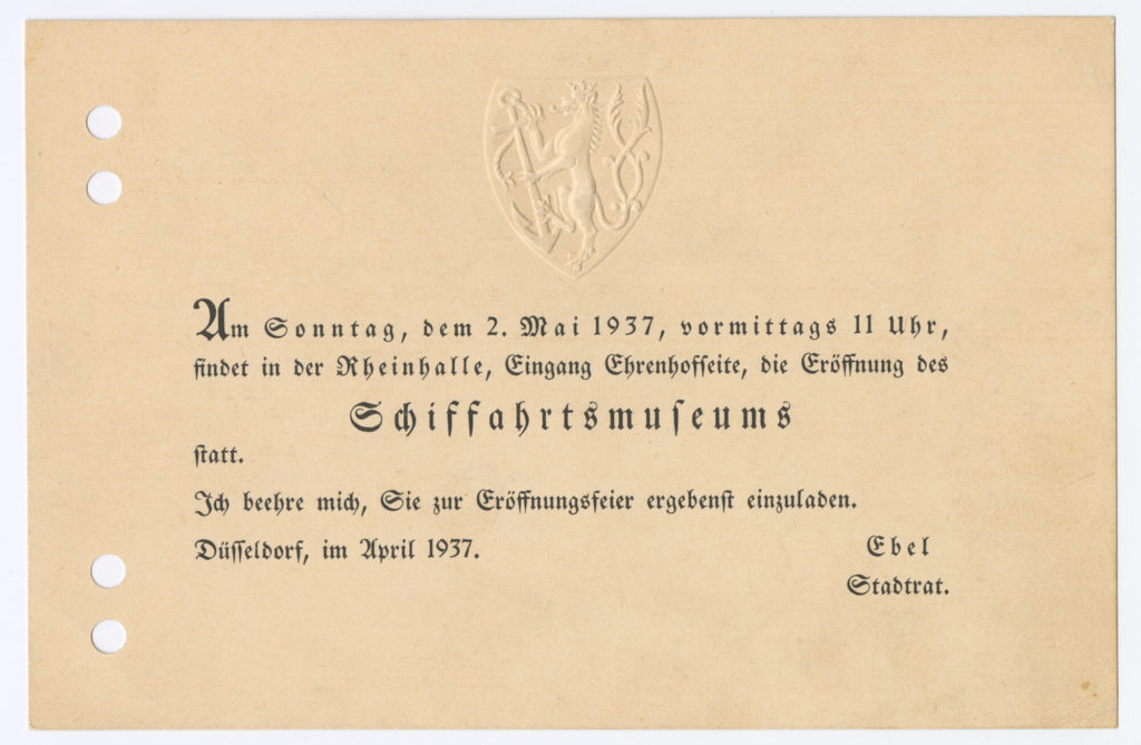 Eintrittskarte zur Ausstellungseröffnung “Schiffahrtsmuseum”