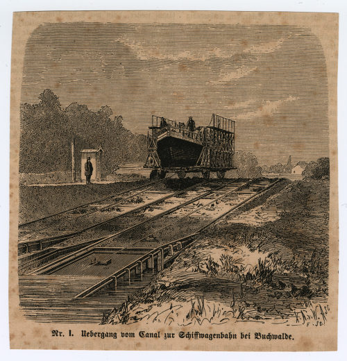 Unbekannt (Künstler*in), Uebergang vom Canal zur Schiffwagenbahn bei Buchwalde., um 1900