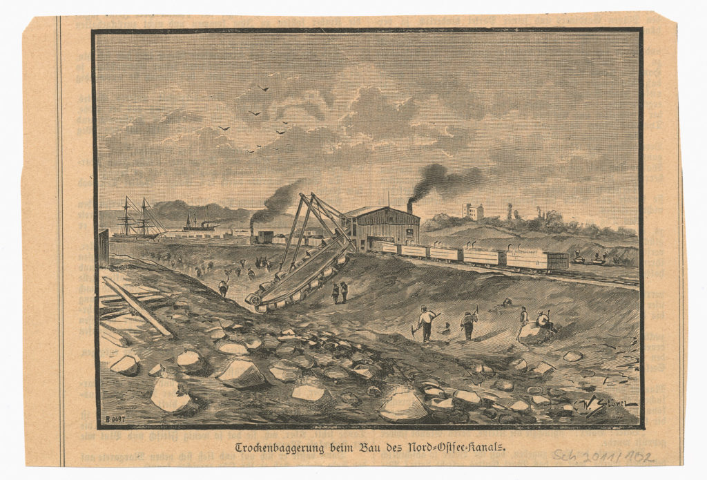 Trockenbaggerung beim Bau des Nord-Ostsee-Kanals.