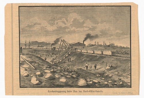 Willy Stöwer (Künstler*in), Trockenbaggerung beim Bau des Nord-Ostsee-Kanals., 19. Jahrhundert